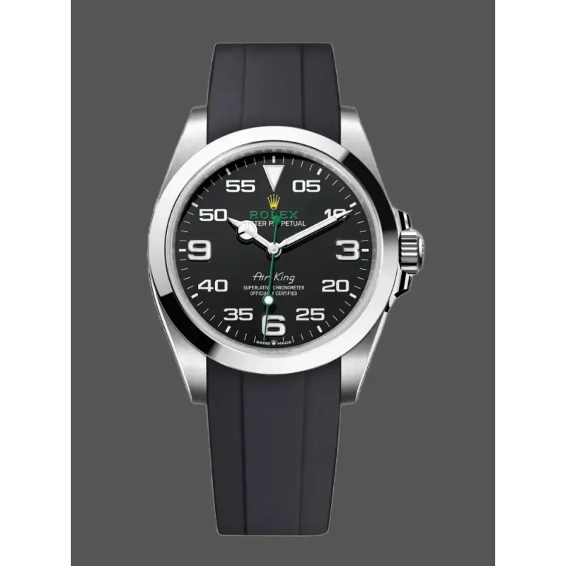 Rolex Air-King 126900 Replica - Schwarzes Zifferblatt Kautschukarmband