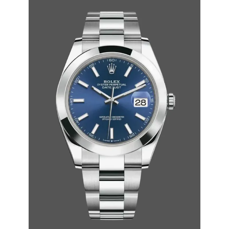 Rolex Datejust 126300 Replica - Blaues Zifferblatt Geriffelte Luenette