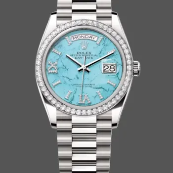 Rolex Day-Date 36 Unisex 128349RBR Replica - Tuerkises Zifferblatt Diamantluenette