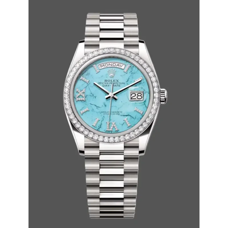 Rolex Day-Date 36 Unisex 128349RBR Replica - Tuerkises Zifferblatt Diamantluenette