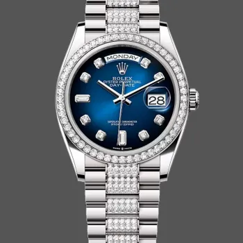 Rolex Day-Date 36 Unisex 128349RBR Replica - Blaues Zifferblatt Diamantluenette