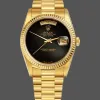 Rolex Day-Date 36 Unisex 18038 Replica - Schwarzes Zifferblatt Geriffelte Luenette