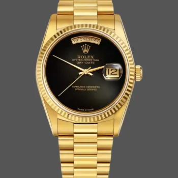 Rolex Day-Date 36 Unisex 18038 Replica - Schwarzes Zifferblatt Geriffelte Luenette