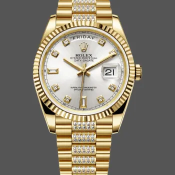 Rolex Day-Date 36 Unisex 128238 Replica - Silbernes Zifferblatt Geriffelte Luenette