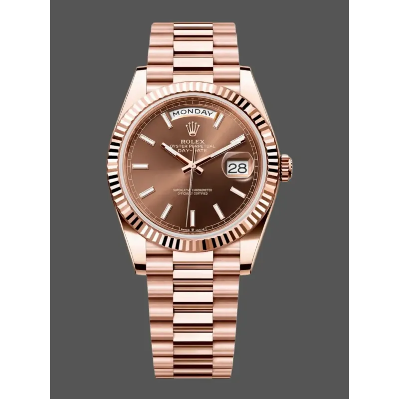Rolex Day-Date 40 228235 Replica - Schokoladenbraunes Zifferblatt Geriffelte Luenette