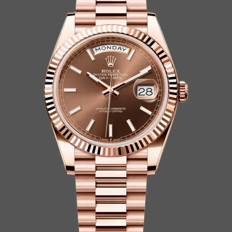 Rolex Day-Date 40 228235 Replica - Schokoladenbraunes Zifferblatt Geriffelte Luenette