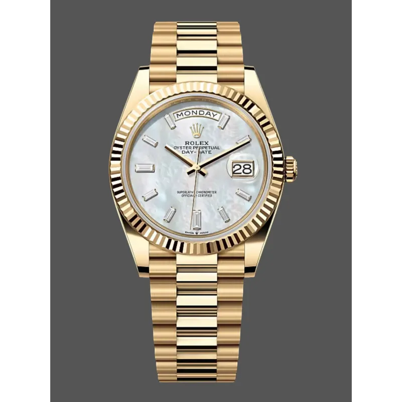 Rolex Day-Date 40 228238 Replica - Perlmutt-Zifferblatt Geriffelte Luenette