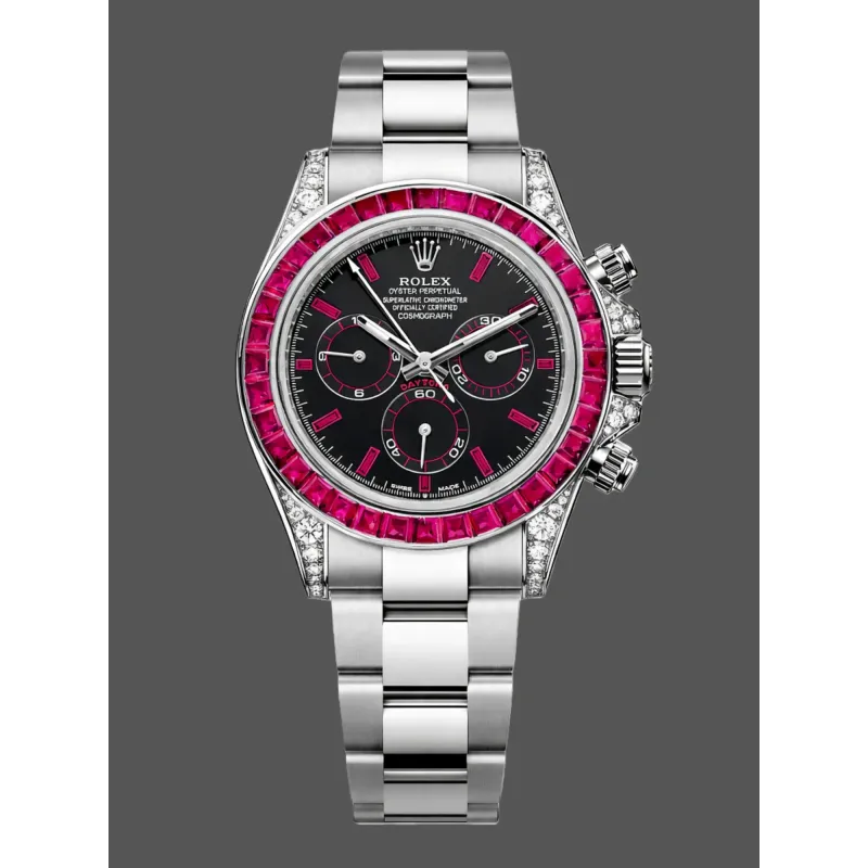 Rolex Cosmograph Daytona Ruby Bezel 126599TRU Replica - Schwarzes Zifferblatt Oyster-Armband