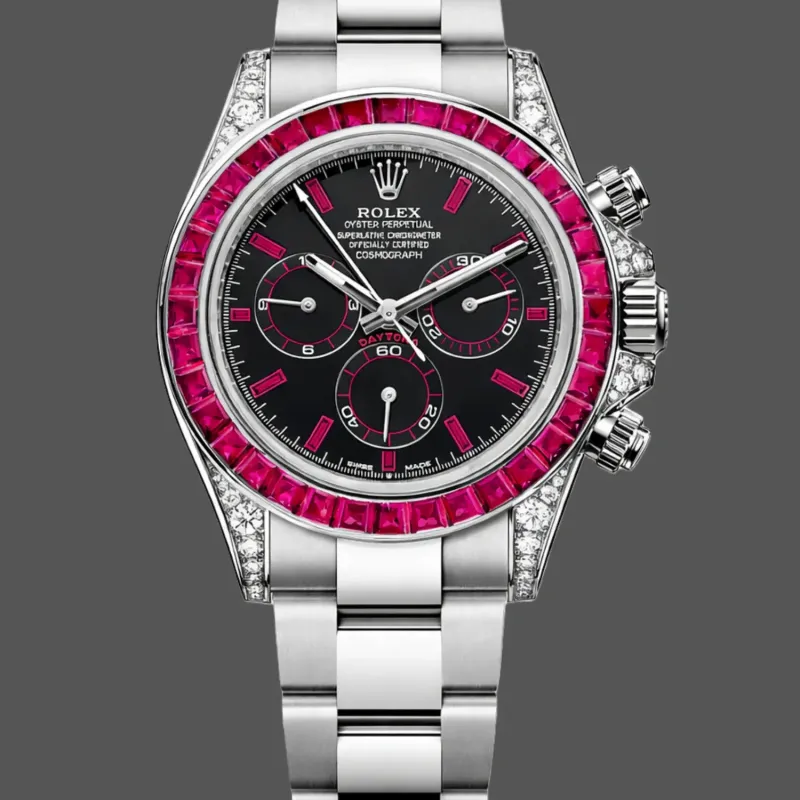 Rolex Cosmograph Daytona Ruby Bezel 126599TRU Replica - Schwarzes Zifferblatt Oyster-Armband