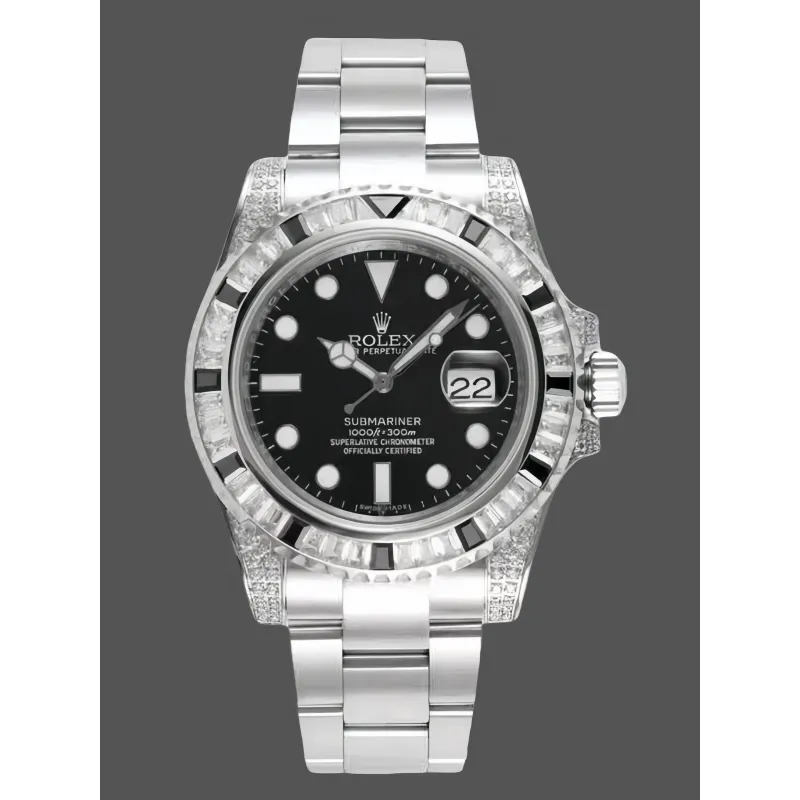 Rolex Submariner Hulk 116610 Replica - Schwarzes Zifferblatt Geriffelte Luenette