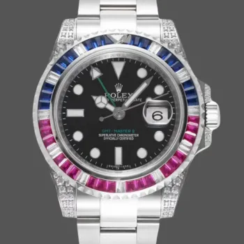 Rolex GMT-Master II Pepsi 126710BLRO Replica - Schwarzes Zifferblatt Diamantluenette
