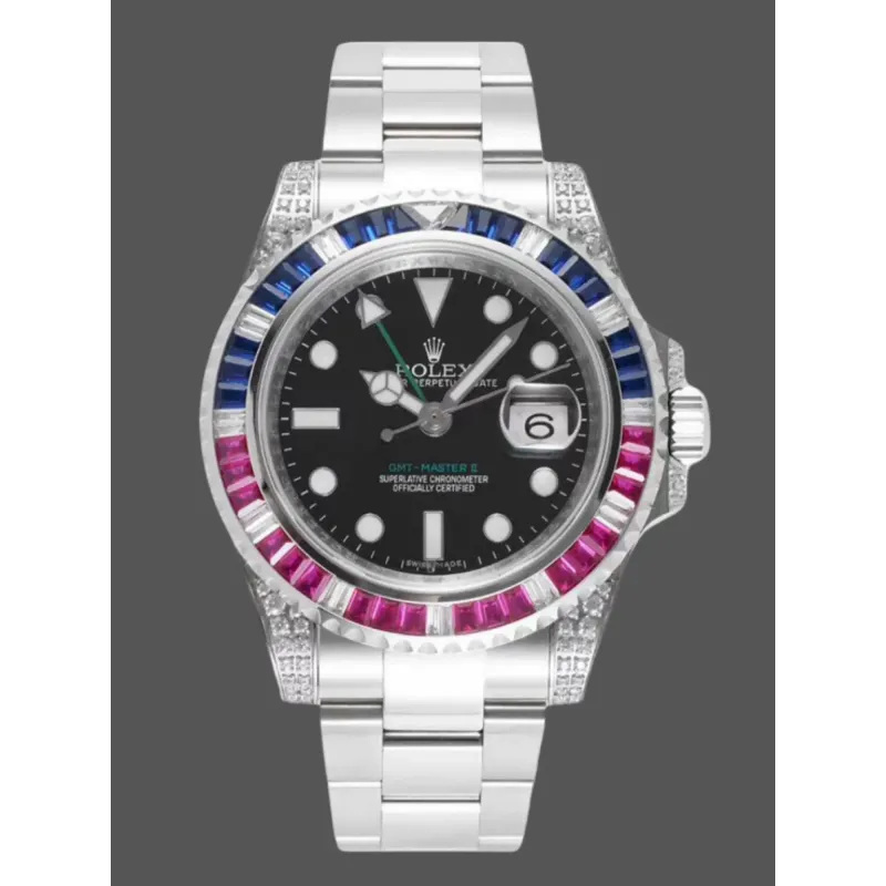 Rolex GMT-Master II Pepsi 126710BLRO Replica - Schwarzes Zifferblatt Diamantluenette