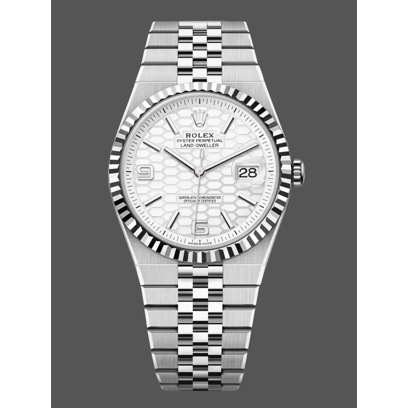 Rolex Land-Dweller 40 127334 Replica - Silbernes Zifferblatt Geriffelte Luenette