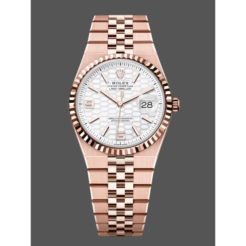 Rolex Land-Dweller Unisex 127235 Replica - Silbernes Zifferblatt Geriffelte Luenette
