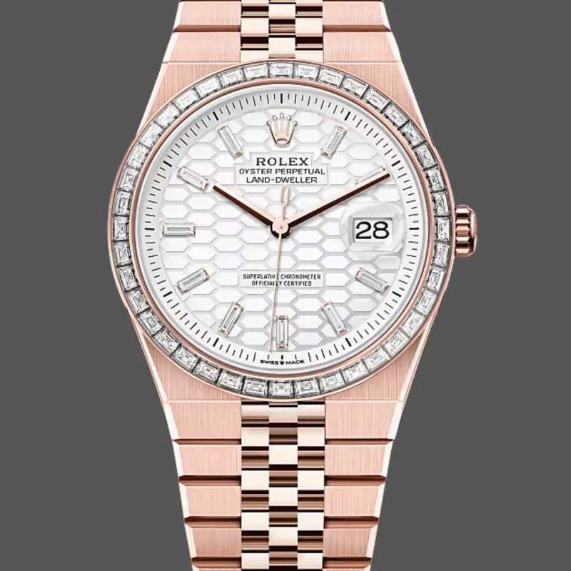 Rolex Land Dweller 127385TBR Replica - Ice White Diamantluenette