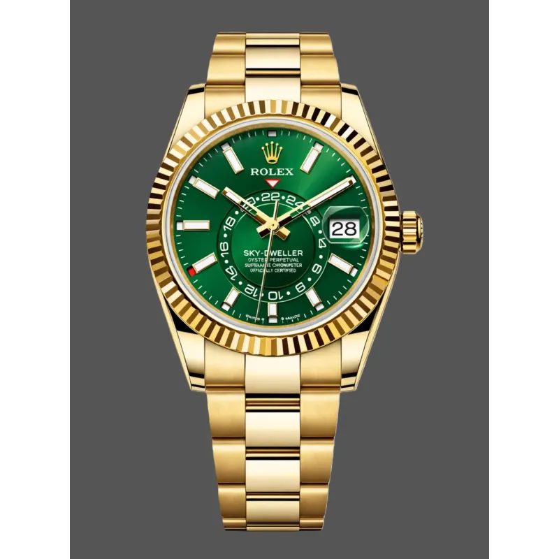 Rolex Sky-Dweller 336938 Replica - Gruenes Zifferblatt Geriffelte Luenette