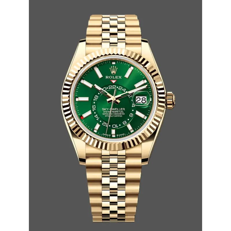 Rolex Sky-Dweller 336938 Replica - Gruenes Zifferblatt Geriffelte Luenette
