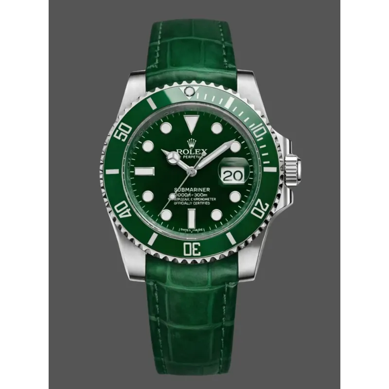 Rolex Submariner Date Hulk 116610LV Replica - Gruenes Zifferblatt Lederarmband
