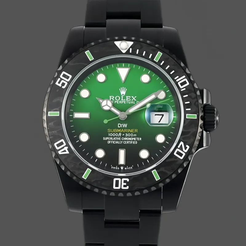 Rolex Submariner Hulk 116610LV Replica - Schwarzes Zifferblatt Geriffelte Luenette
