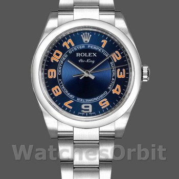 Replica Rolex Oyster Perpetual Air-King 114200 Konzentrisches blaues Zifferblatt 34mm Unisex Replica Uhr