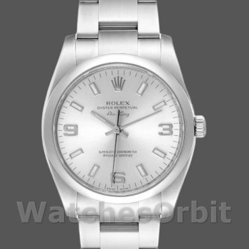Replica Rolex Oyster Perpetual Air-King 114200 Silber Arabisch Zifferblatt 34mm Unisex Replica Uhr