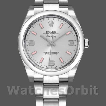 Replica Rolex Oyster Perpetual Air-King 114200 Silver Dial Pink Baton 34mm Unisex Replica Uhr