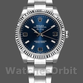 Replica Rolex Oyster Perpetual Air-King 114234 Blue Dial fluted white gold bezel 34mm Unisex Replica Uhr