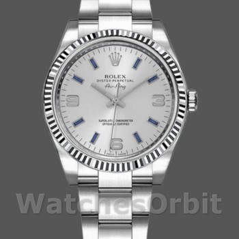Replica Rolex Oyster Perpetual Air-King 114234 Blue Hour Markers Silver Dial 34mm Unisex Replica Uhr