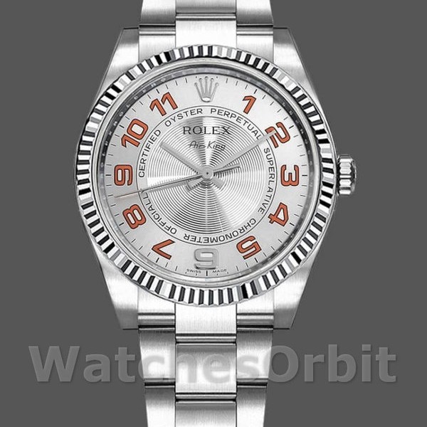Replica Rolex Oyster Perpetual Air-King 114234 Silber Orange Arabisch Zifferblatt 34mm Unisex Replica Uhr Hochwertige Nachbildung