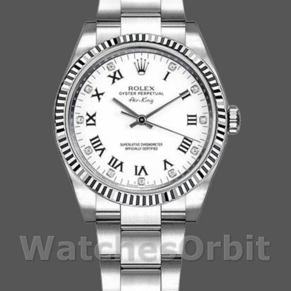 Replica Rolex Oyster Perpetual Air-King 114234 White Diamond Dial 34mm Unisex Replica Uhr, Replica Uhr, Präzise Verarbeitung