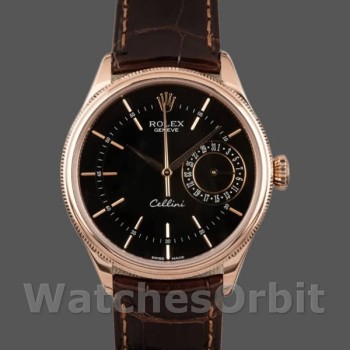 Replica Rolex Cellini Date 50515 Brown Leather Black Index Dial 39mm Herren Replica Uhr