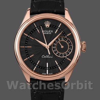 Replica Rolex Cellini Date 50515 Rose Gold Black Index Dial 39mm Herren Replica Uhr
