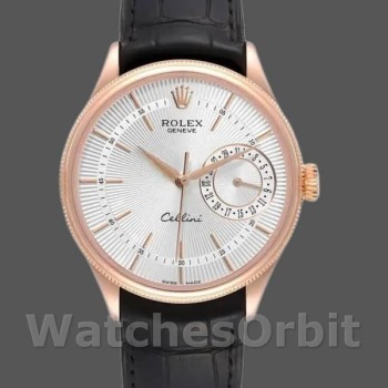 Replica Rolex Cellini Date 50515 Rose Gold Silver Guilloche Index Dial 39mm Herren Replica Uhr