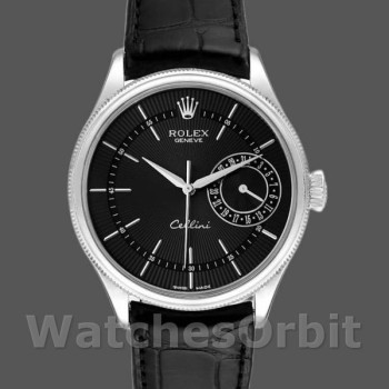 Replica Rolex Cellini Date 50519 Black Leather Black Dial 39mm Herren Replica Uhr