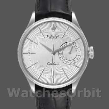 Replica Rolex Cellini Date 50519 Black Leather Silver Dial 39mm Herren Replica Uhr