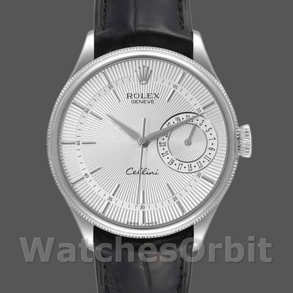 Replica Rolex Cellini Date 50519 Black Leather Silver Dial 39mm Herren Replica Uhr Robuste Qualität