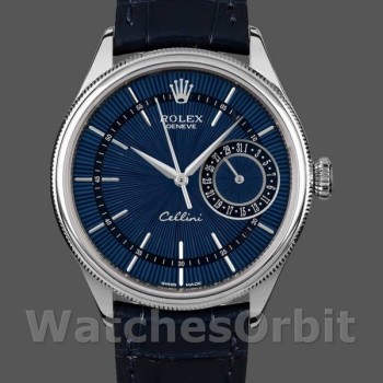 Replica Rolex Cellini Date 50519 Blue Dial Blue Leather Strap 39MM Herren Replica Uhr
