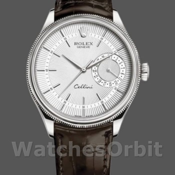 Replica Rolex Cellini Date 50519 Brown Leather Silver Dial 39mm Herren Replica Uhr