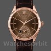 Replica Rolex Cellini Dual Time 50525 Brown Guilloche Dial Brown Leather Strap 39mm Herren Replica Uhr Edle Materialien