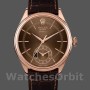 Replica Rolex Cellini Dual Time 50525 Brown Guilloche Dial Brown Leather Strap 39mm Herren Replica Uhr