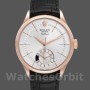 Replica Rolex Cellini Dual Time 50525 Silver Dial Black Leather Strap 39mm Herren Replica Uhr