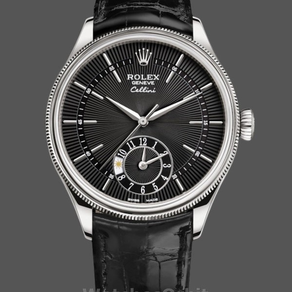 Replica Rolex Cellini Dual Time 50529 Black Dial White Gold 39mm Herren Replica Uhr Schweizer Handwerkskunst