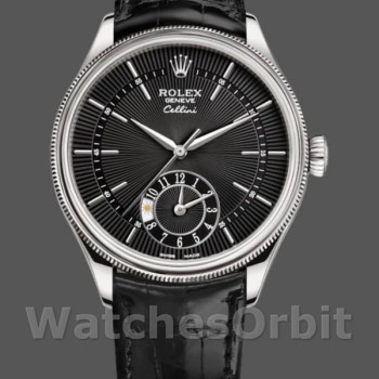 Replica Rolex Cellini Dual Time 50529 Black Guilloche Dial 39mm Herren Replica Uhr