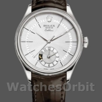 Replica Rolex Cellini Dual Time 50529 Silver Dial Brown Strap 39mm Herren Replica Uhr