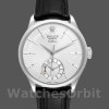 Replica Rolex Cellini Dual Time 50529 Silver Sunburst Dial Black Leather Strap 39mm Herren Replica Uhr Perfekte Replik