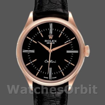 Replica Rolex Cellini Time 50505 Black Leather Strap Black Dial 39mm Herren Replica Uhr