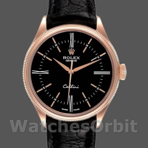 Replica Rolex Cellini Time 50505 Black Leather Strap Black Dial 39mm Herren Replica Uhr, Exakte Nachbildung, Perfekte Replik