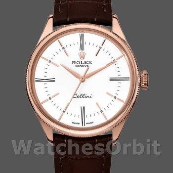 Replica Rolex Cellini Time 50505 Brown Leather Strap White Dial 39mm Herren Replica Uhr