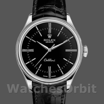 Replica Rolex Cellini Time 50509 Black Leather Strap Black Dial 39mm Herren Replica Uhr