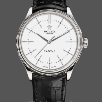 Replica Rolex Cellini Time 50509 Black Leather Strap White Dial 39mm Herren Replica Uhr